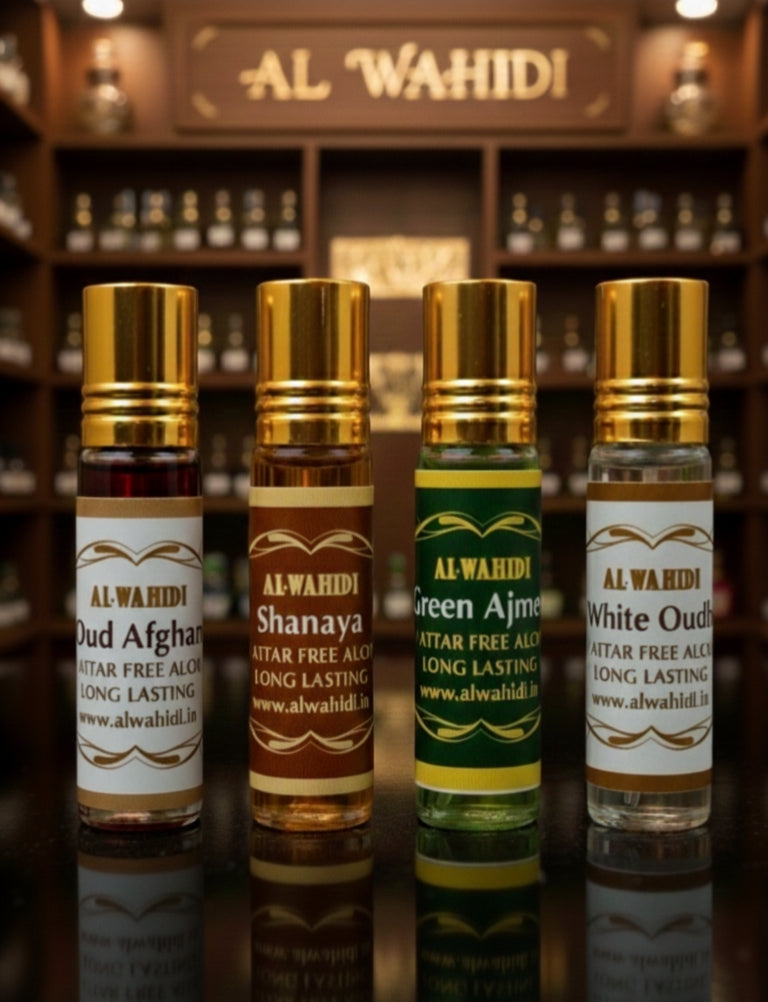 AL WAHIDI Classic Attar Combo (4 Scents) – Alcohol-Free & Long Lasting