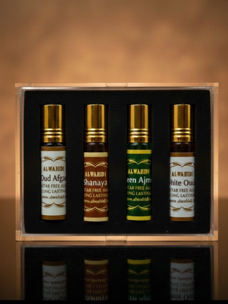 AL WAHIDI Classic Attar Combo (4 Scents) – Alcohol-Free & Long Lasting