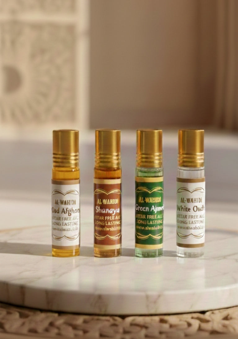 AL WAHIDI Classic Attar Combo (4 Scents) – Alcohol-Free & Long Lasting