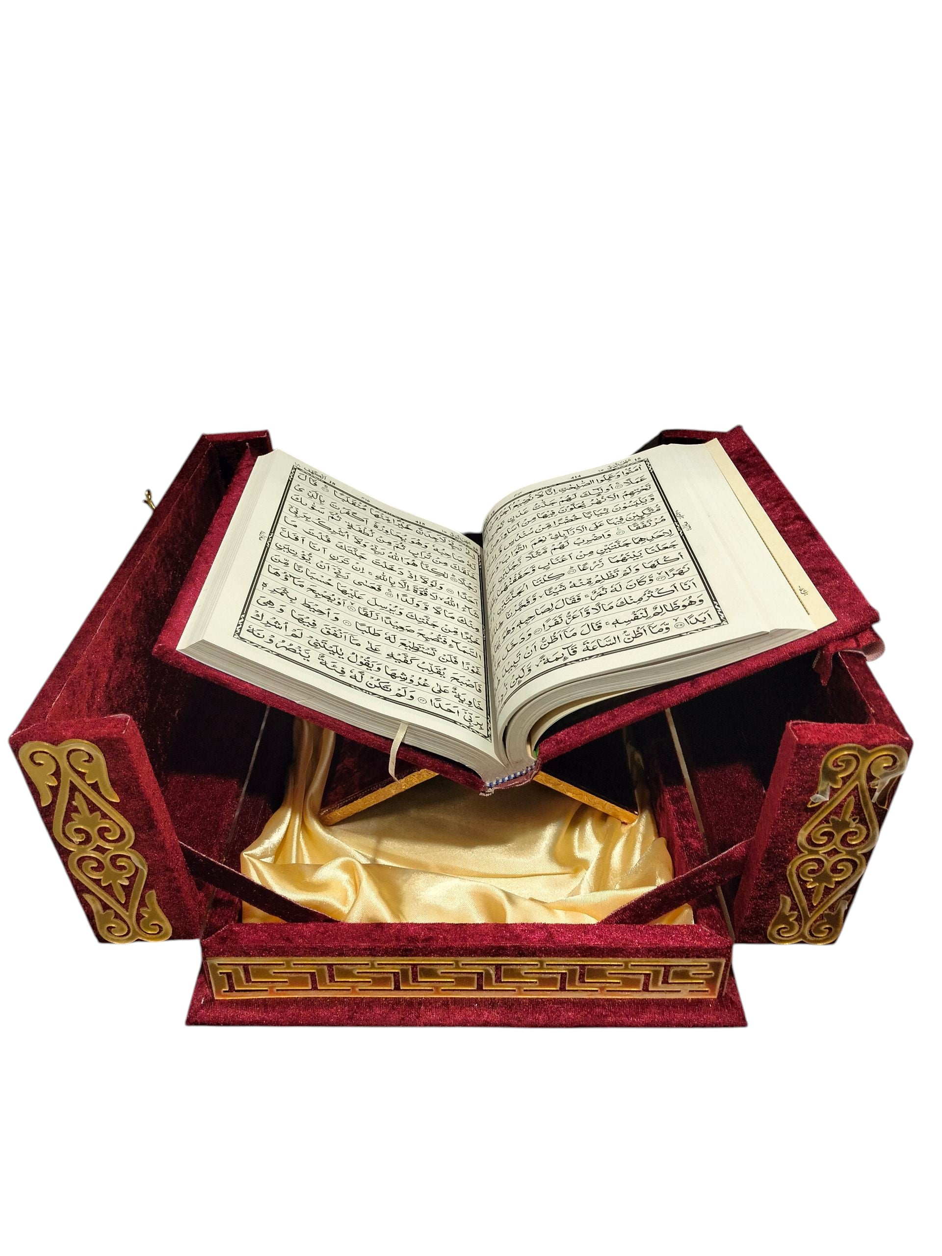 AL WAHIDI Deluxe Velvet Quran Box Set with Quran & Wooden Rehal