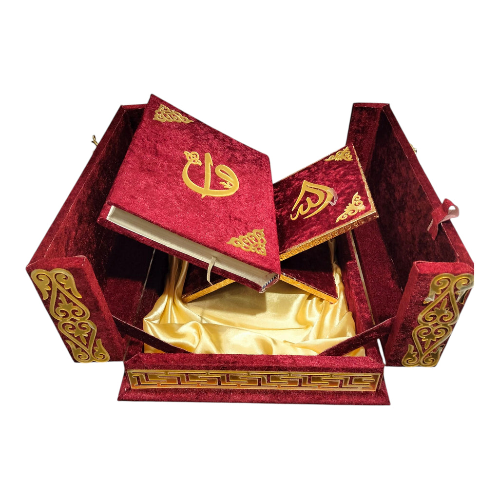AL WAHIDI Deluxe Velvet Quran Box Set with Quran & Wooden Rehal