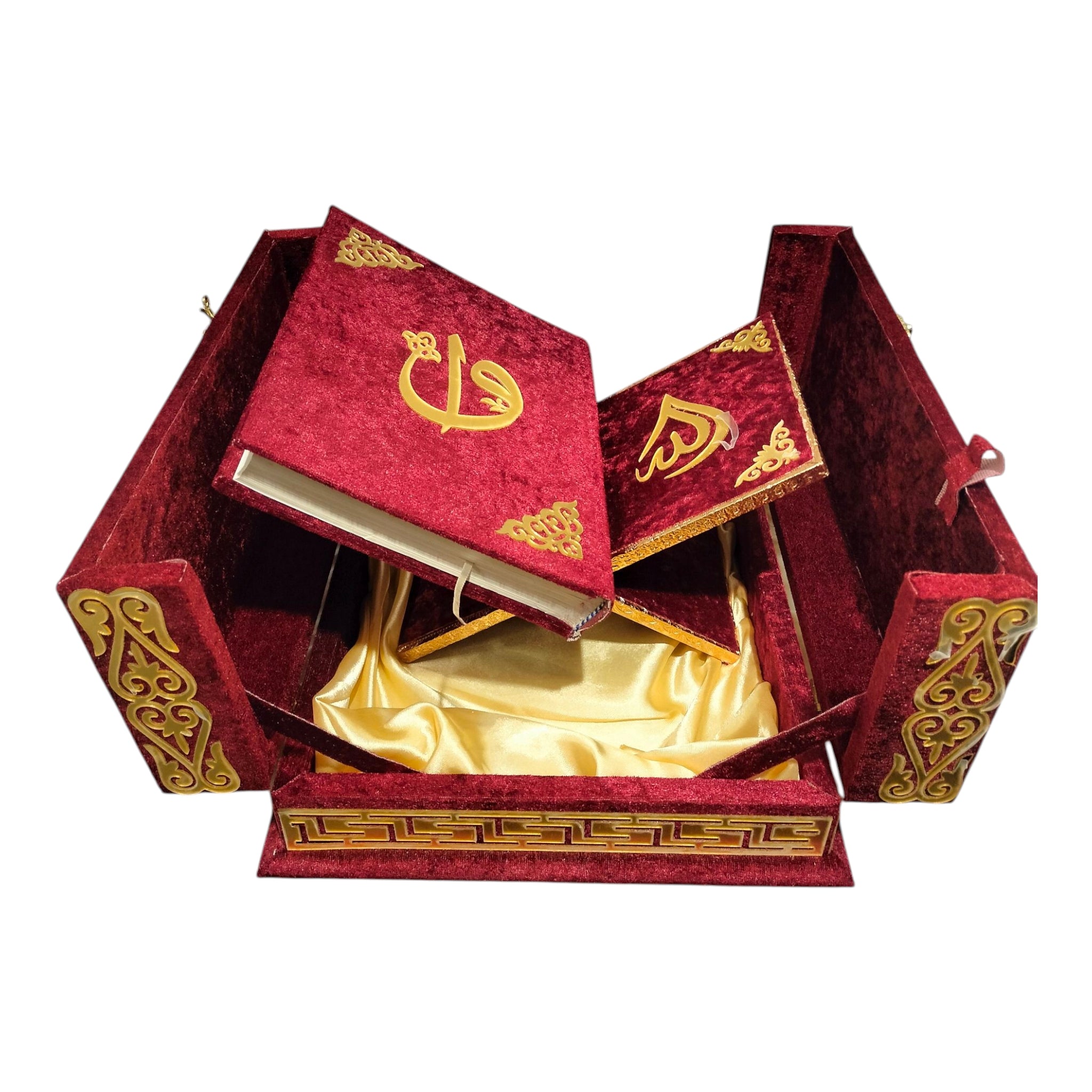 AL WAHIDI Deluxe Velvet Quran Box Set with Quran & Wooden Rehal