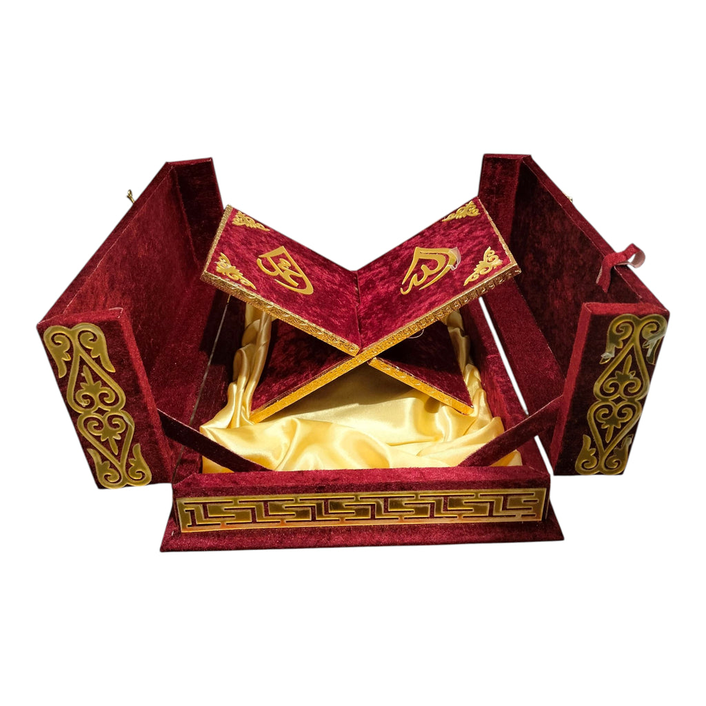 AL WAHIDI Deluxe Velvet Quran Box Set with Quran & Wooden Rehal