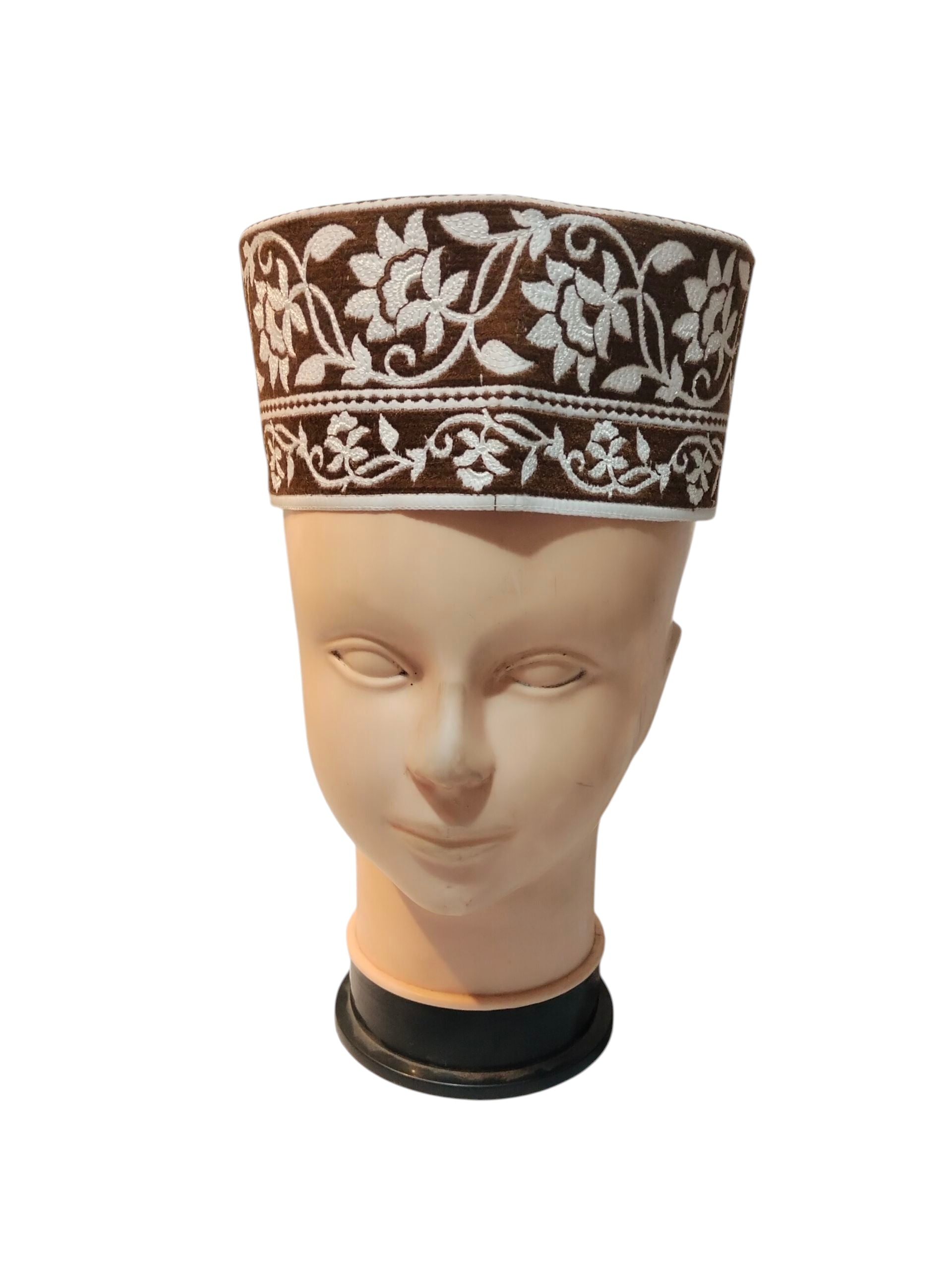 Brown & White Embroidered Barkati Topi – Premium Quality | AL WAHIDI