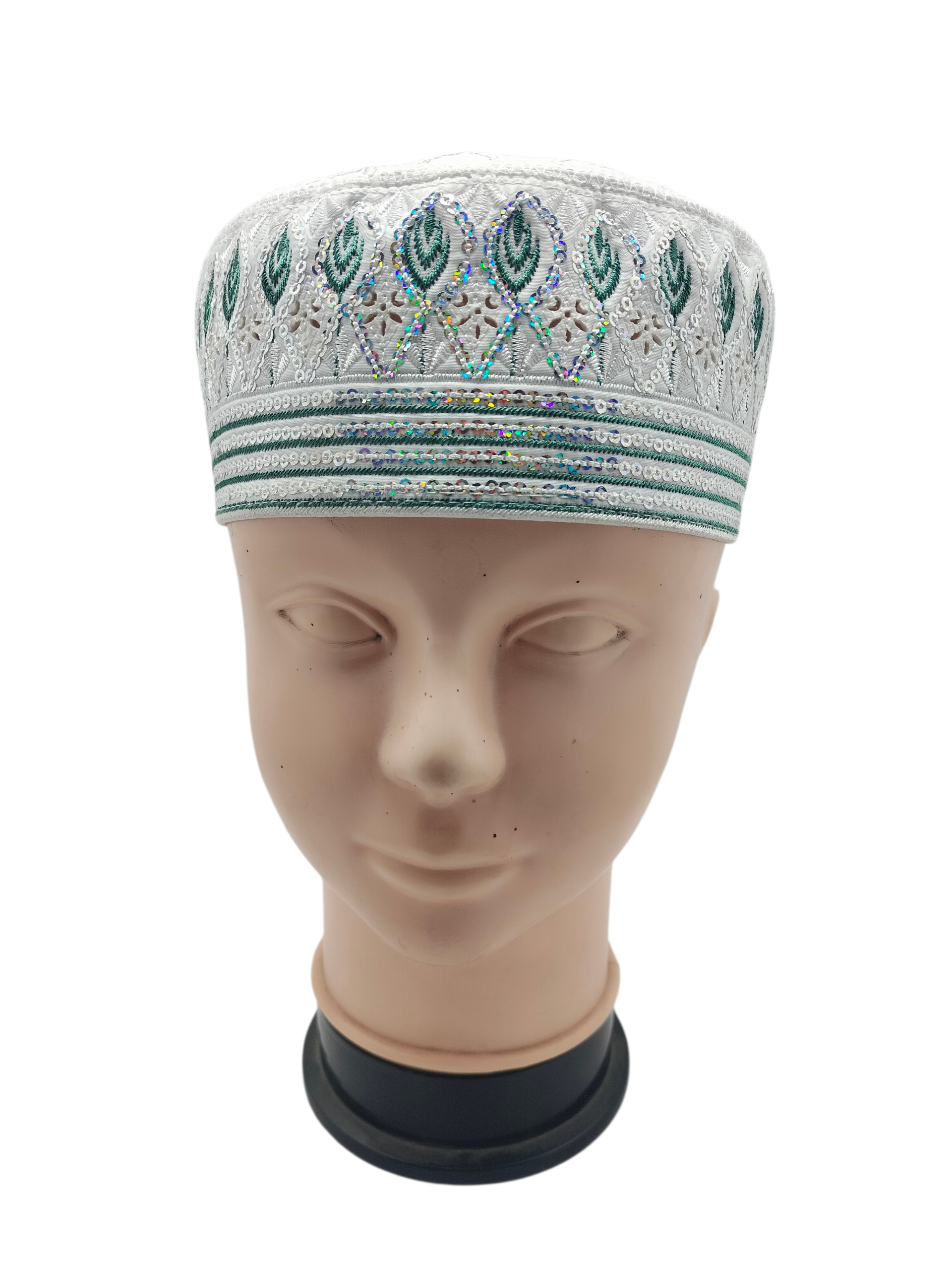 Men’s Decorative Islamic Cap (White & Green) – AL WAHIDI