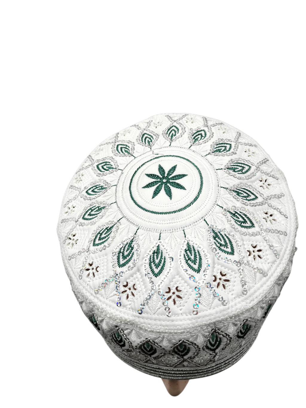 Men’s Decorative Islamic Cap (White & Green) – AL WAHIDI