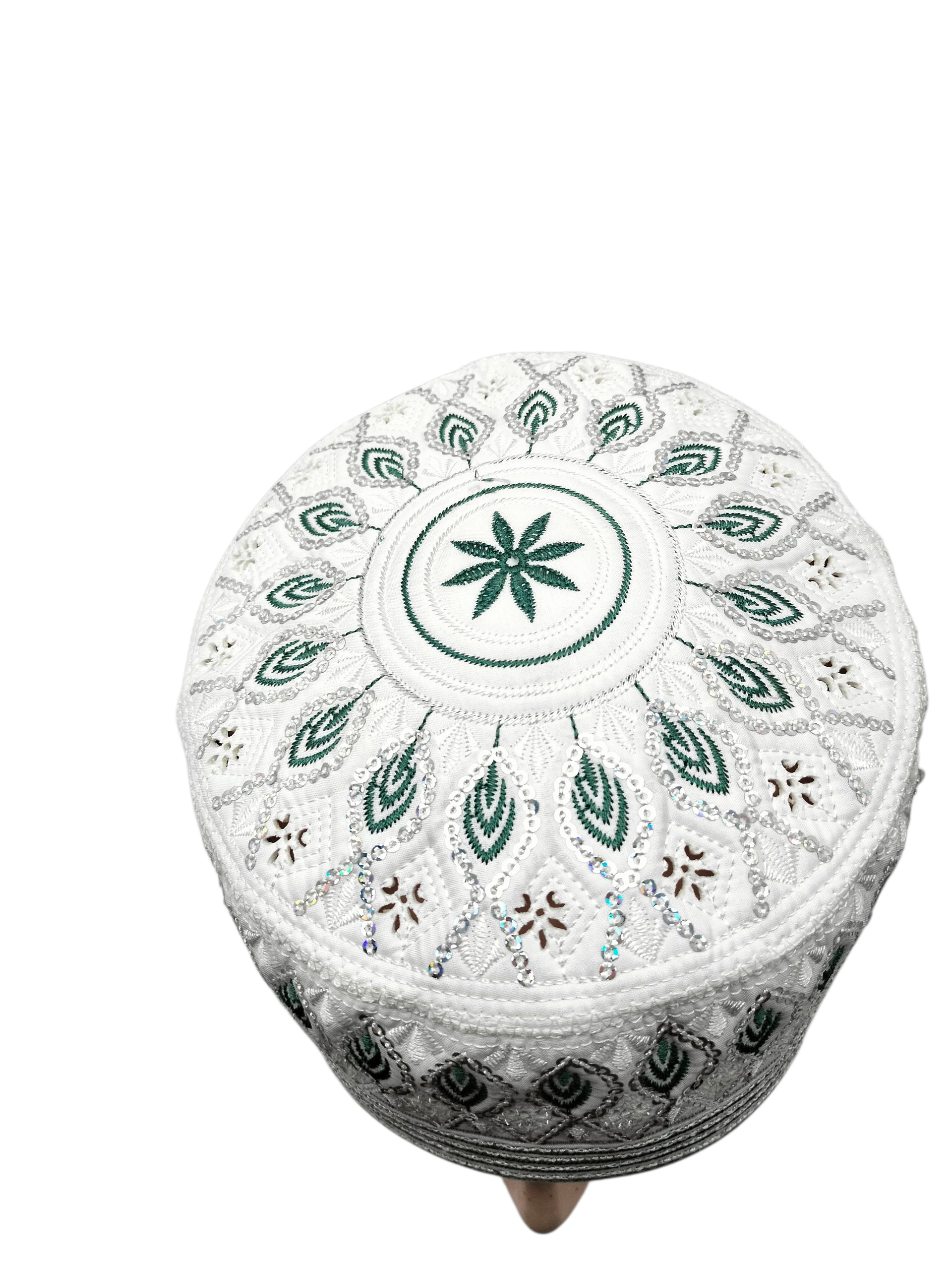 Men’s Decorative Islamic Cap (White & Green) – AL WAHIDI
